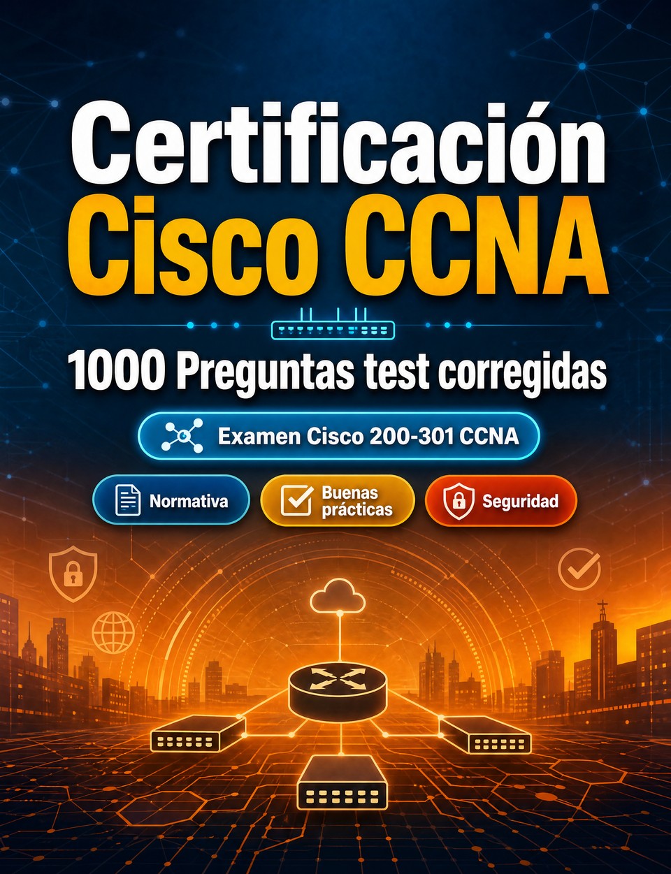 Certificación Cisco CCNA 2026-2027 : 1000 Preguntas test corregidas — Preparación certificación: test Normativa, Buenas prácticas, Seguridad, Simulación test, Repaso específico  con preguntas comentadas