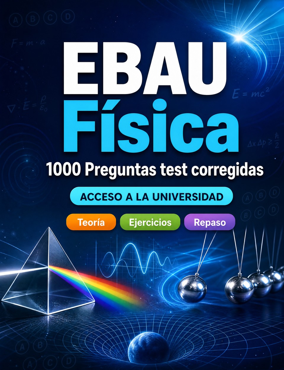 EBAU Física 2026-2027 : 1000 Preguntas test corregidas — Preparación examen: test Teoría, Ejercicios, Repaso, Competencias, Casos prácticos y simulación de pruebas finales para aprobar el título o grado