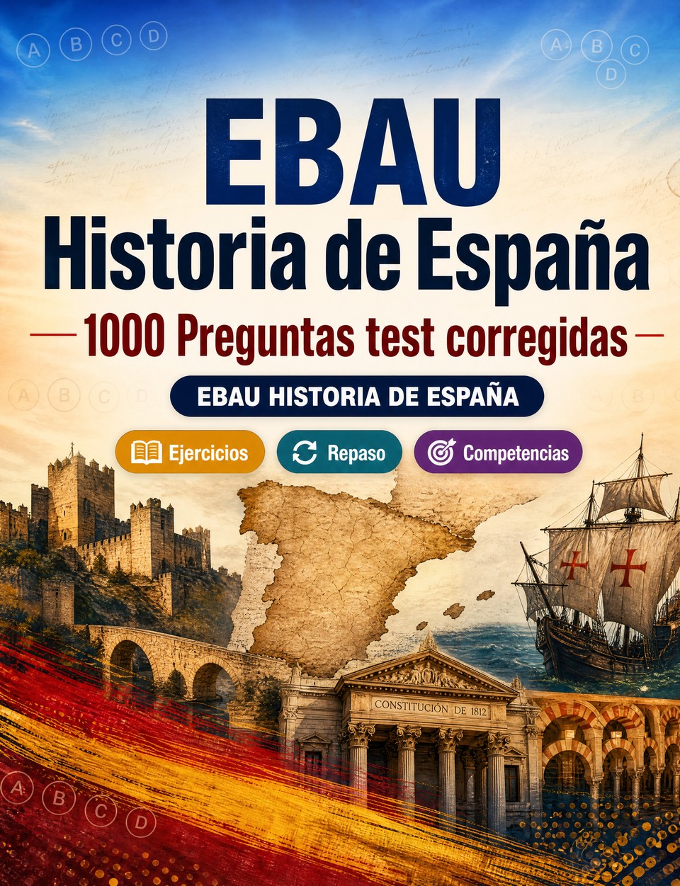 EBAU Historia de España 2026-2027 : 1000 Preguntas test corregidas — Preparación examen: test Ejercicios, Repaso, Competencias, Casos prácticos, Simulacros  y simulación de pruebas para aprobar