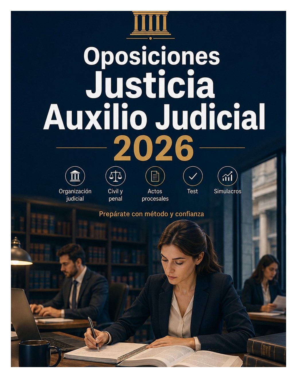 Oposiciones Justicia Auxilio Judicial 2026 Oposiciones Justicia Auxilio Judicial 2026 — Organización judicial, procedimiento civil y penal, actos procesales, test, casos prácticos y simulacros corregidos