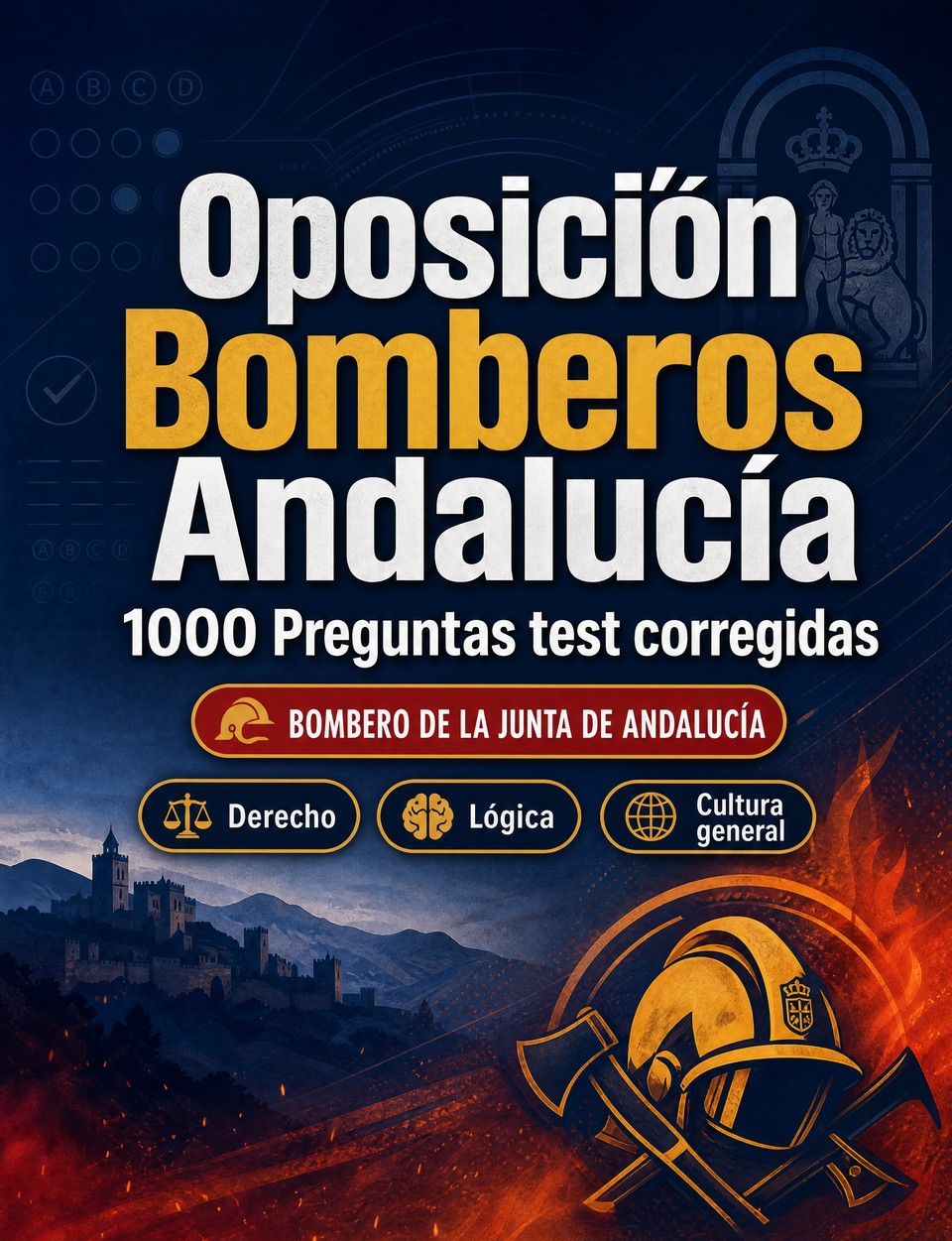 Oposición Bomberos Andalucía 2026-2027 : 1000 Preguntas test corregidas — Preparación oposición: test Derecho, Orden público, Seguridad, Administración, Ética  y simulación de pruebas para aprobar