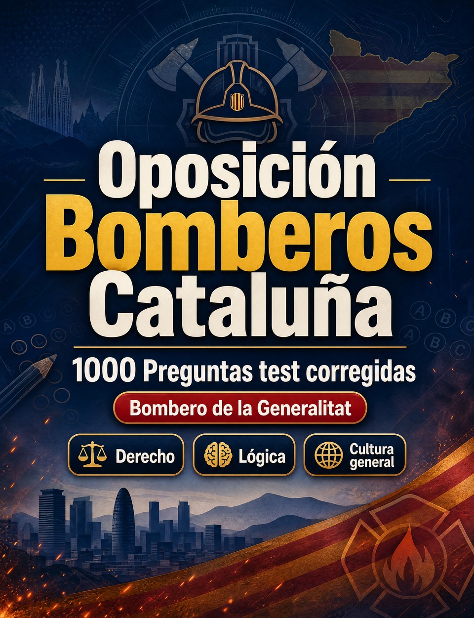Oposición Bomberos Cataluña 2026-2027 : 1000 Preguntas test corregidas — Preparación oposición: test Derecho, Orden público, Seguridad, Administración, Ética  y simulación de pruebas para aprobar