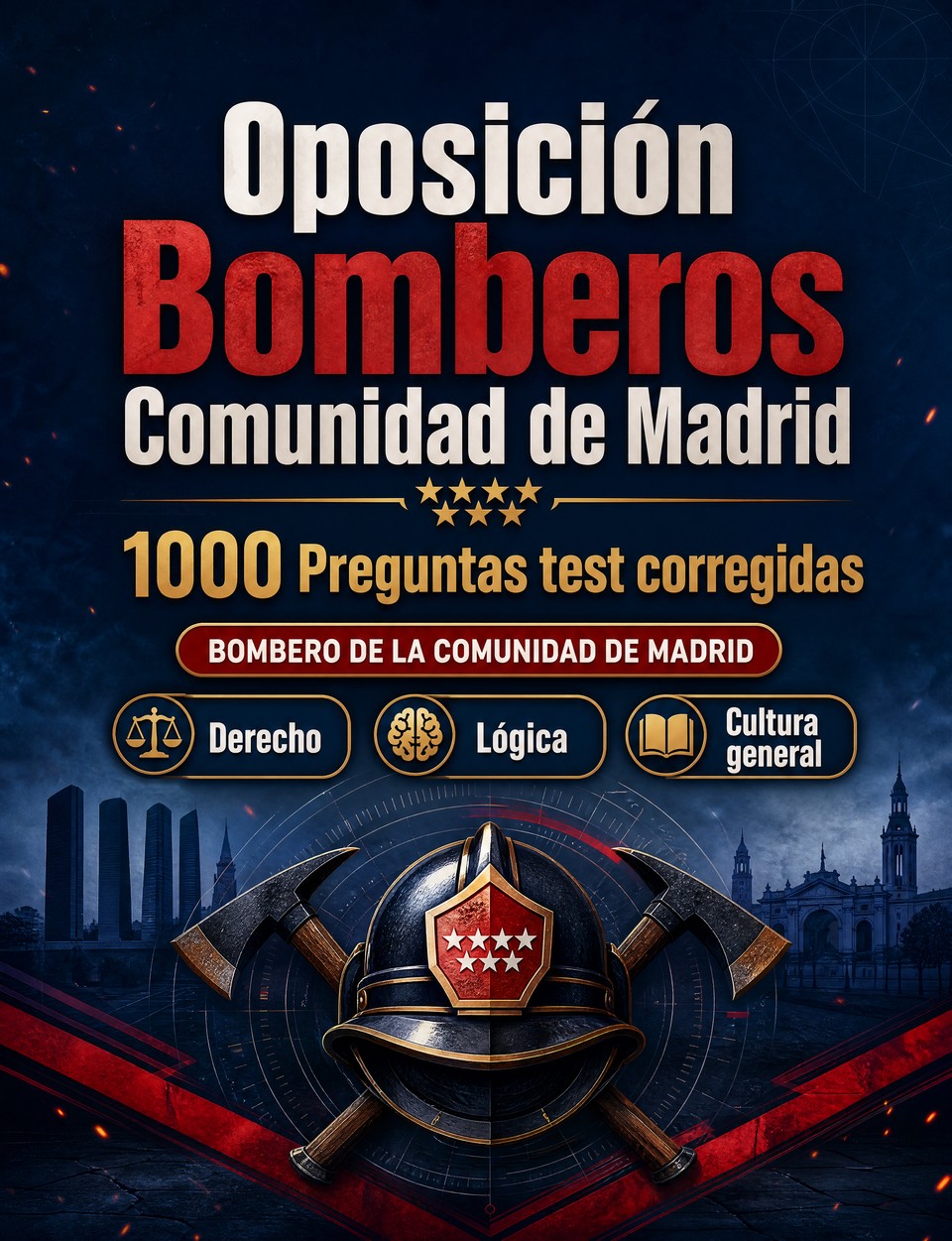 Oposición Bomberos Comunidad de Madrid 2026-2027 : 1000 Preguntas test corregidas — Preparación oposición: test Derecho, Orden público, Seguridad, Administración, Ética  con preguntas comentadas
